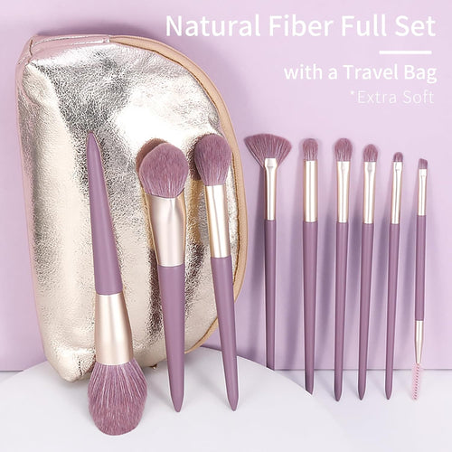 Purple Natural Fiber Makeup Brushes Set with Case, Vegan Makeup Brush Set Professional by , Colorful Cosmetic Brushes Makeup Set, Make up Brush Set Professional, Purple Makeup Brush Set Vegan.